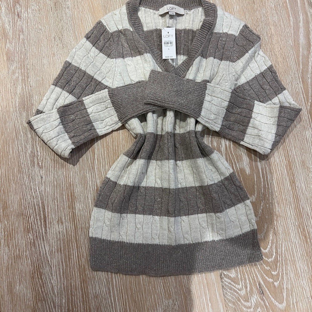 LOFT Brown and Cream Cable Knit Sweater